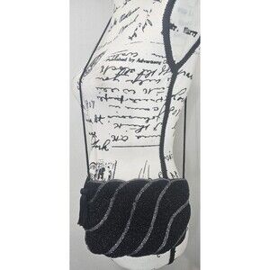 Vintage Hand Beaded Silver Black Linear Design Shoulder Crossbody Evening Bag